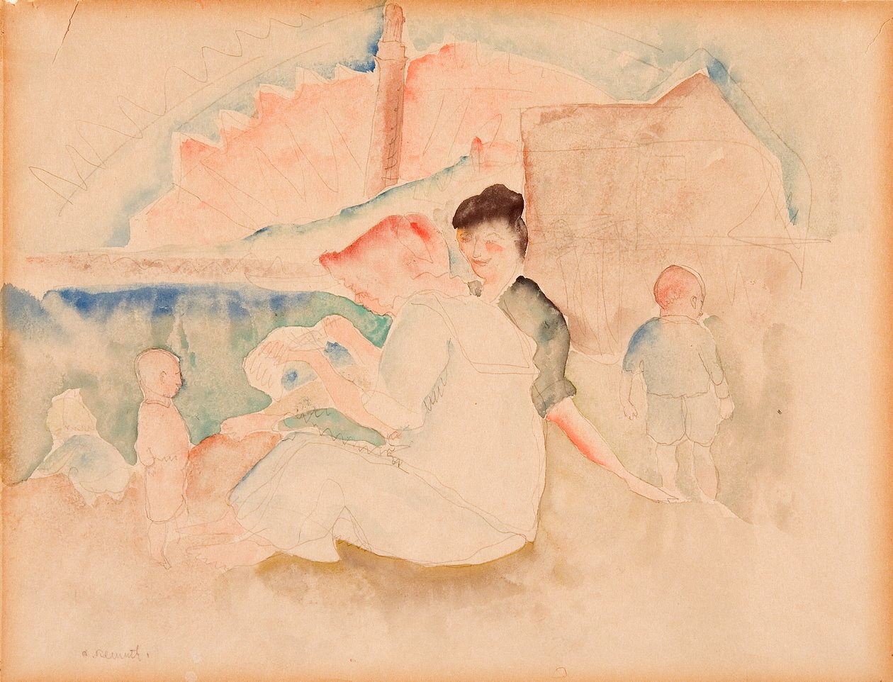 Sem título (Duas Mulheres e Três Crianças na Praia) de Charles Demuth