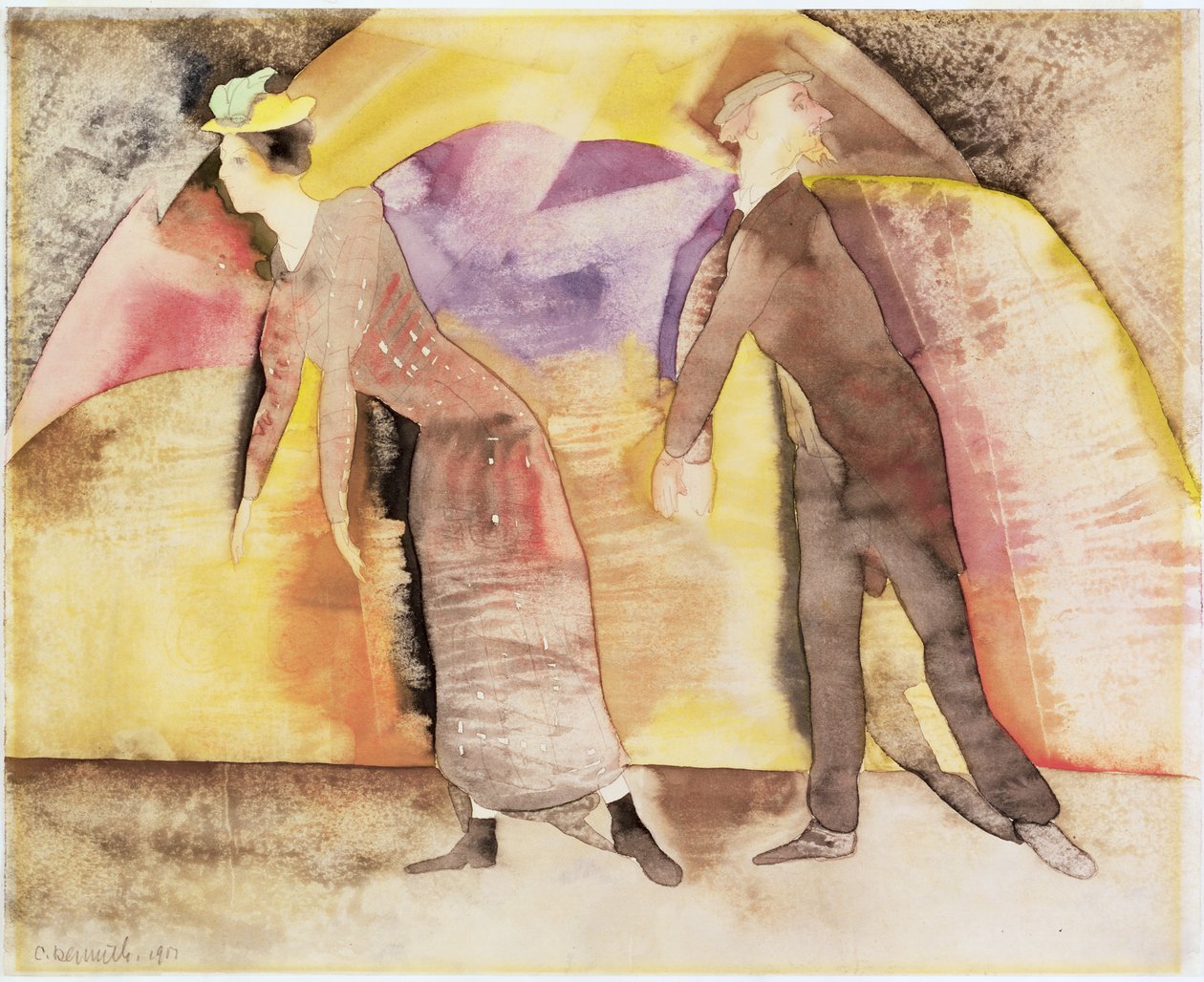 Vaudeville - Mulher e Homem no Palco, 1917 (wc no papel) de Charles Demuth
