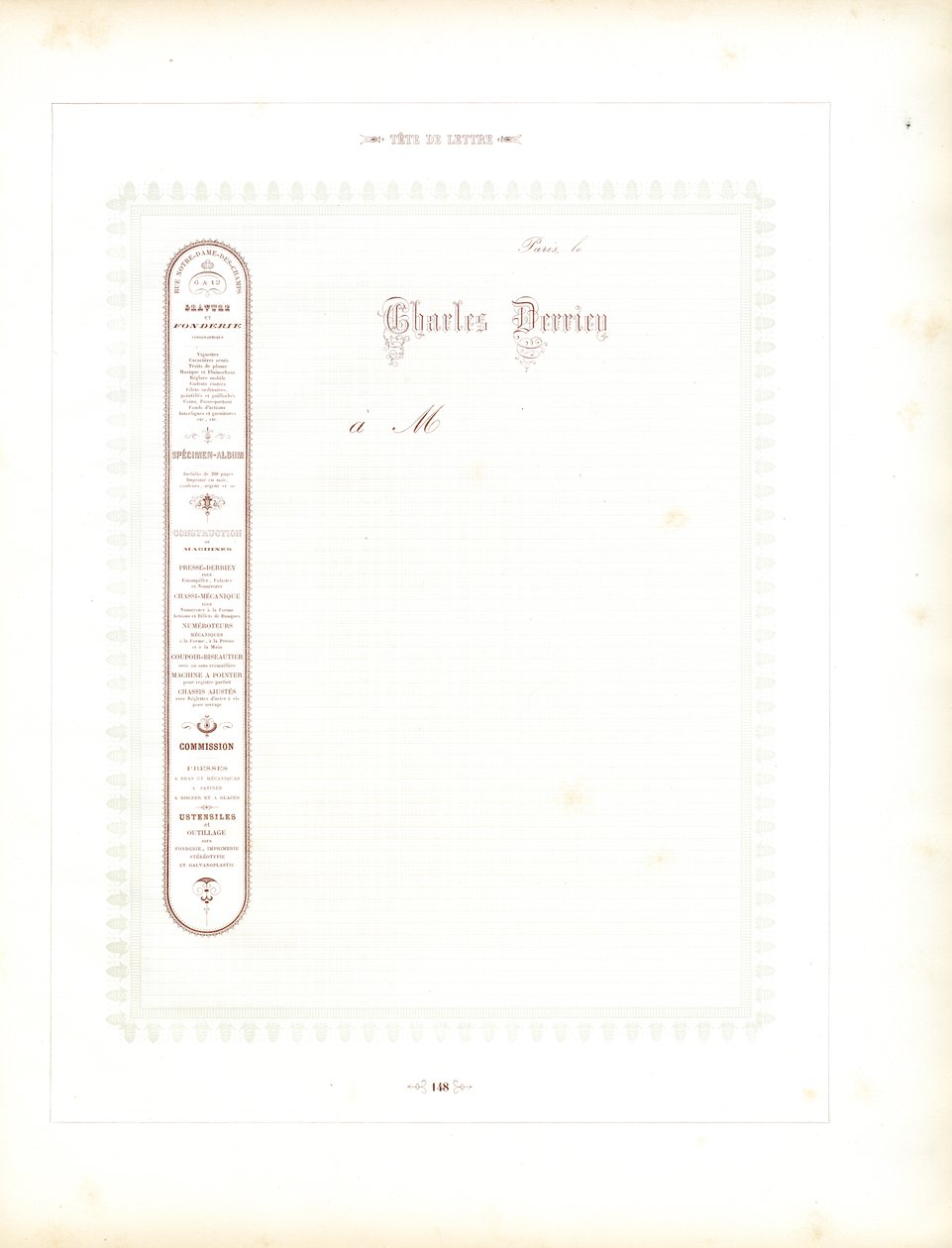 Papel timbrado elegante com barra lateral tipográfica (impressão) de Charles Derriey