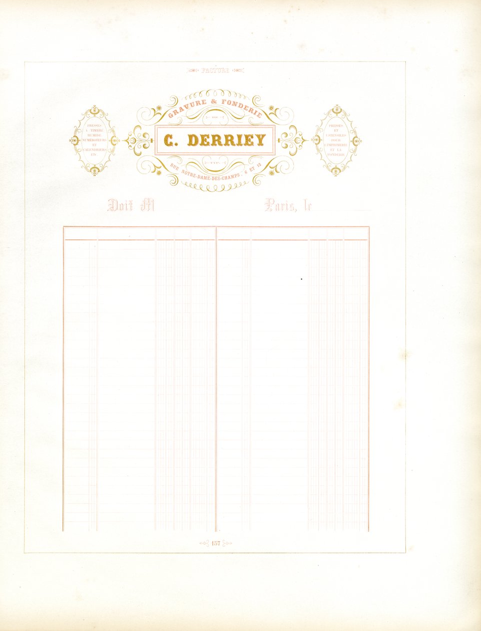 Papel timbrado dourado da Maison C. Derriey (impressão) de Charles Derriey