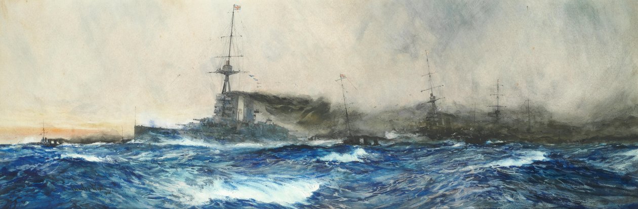 HMS Iron Duke liderando outros navios capitais da frota de Charles Dixon