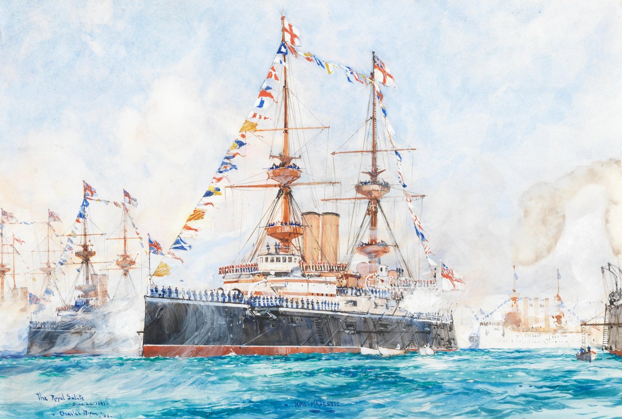 HMS Majestic na revista da frota do Jubileu de Diamante de 1897 em Spithead de Charles Dixon