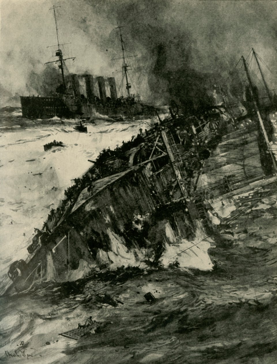 O naufrágio de HMS Aboukir, Primeira Guerra Mundial, 22 de setembro de 1914, c1920. de Charles Dixon