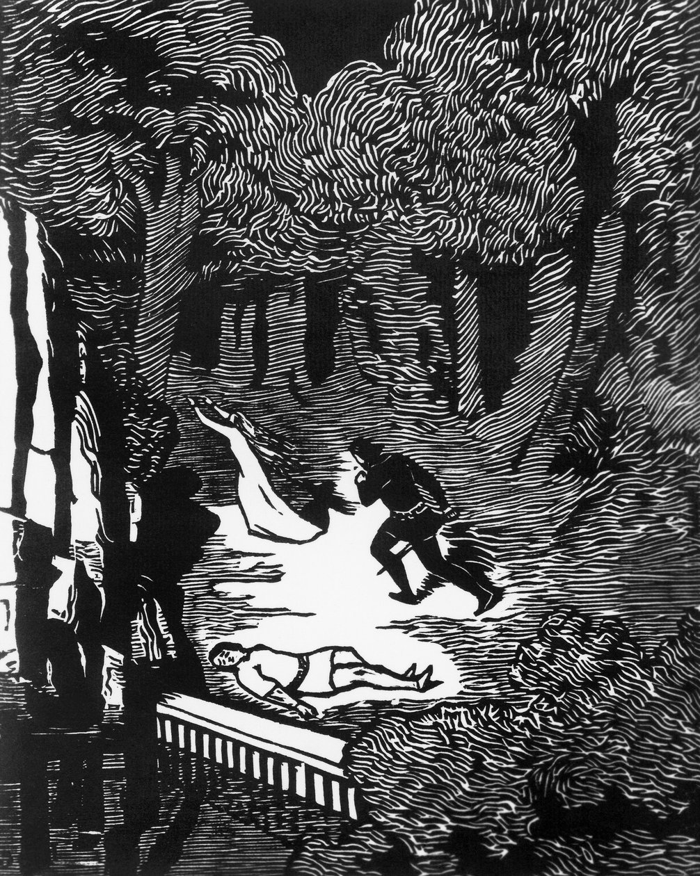 Madeira cortada por Charles Doudelet (1861-1938) para Pelleas e Melisande por Maurice Maeterlinck (1862-1949), publicado por Claudio Argentieri, Spoleto, Itália de Charles Doudelet