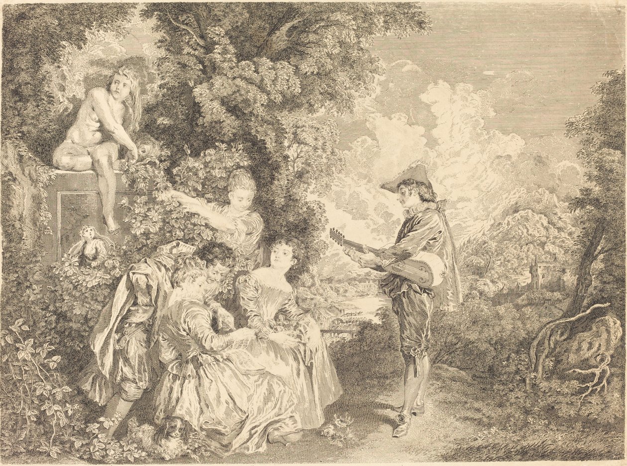 lição de amor de Charles Dupuis after Antoine Watteau