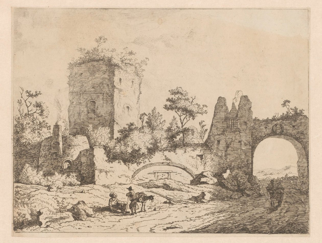 Paisagem com torre e porta de entrada em ruínas
Estampas mostrando ruínas em paisagens (título da série)
Cahier de ruines et de paysages (título da série) de Charles Echard (attributed to)