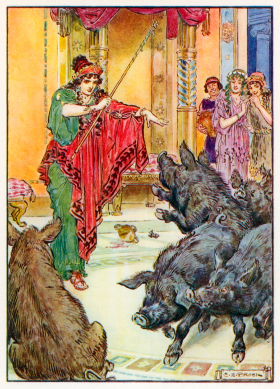 "Desaparece para o teu Sty!" Gritou a Feiticeira (litografia a cores) de Charles Edmund (after) Brock