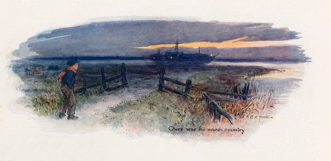 Grandes Esperanças, Pip nos pântanos (litografia a cores) de Charles Edmund (after) Brock