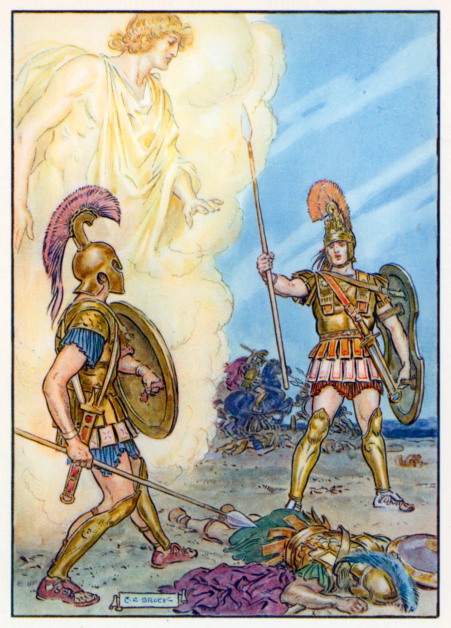 Heitor salvo por Apolo (litografia a cores) de Charles Edmund (after) Brock