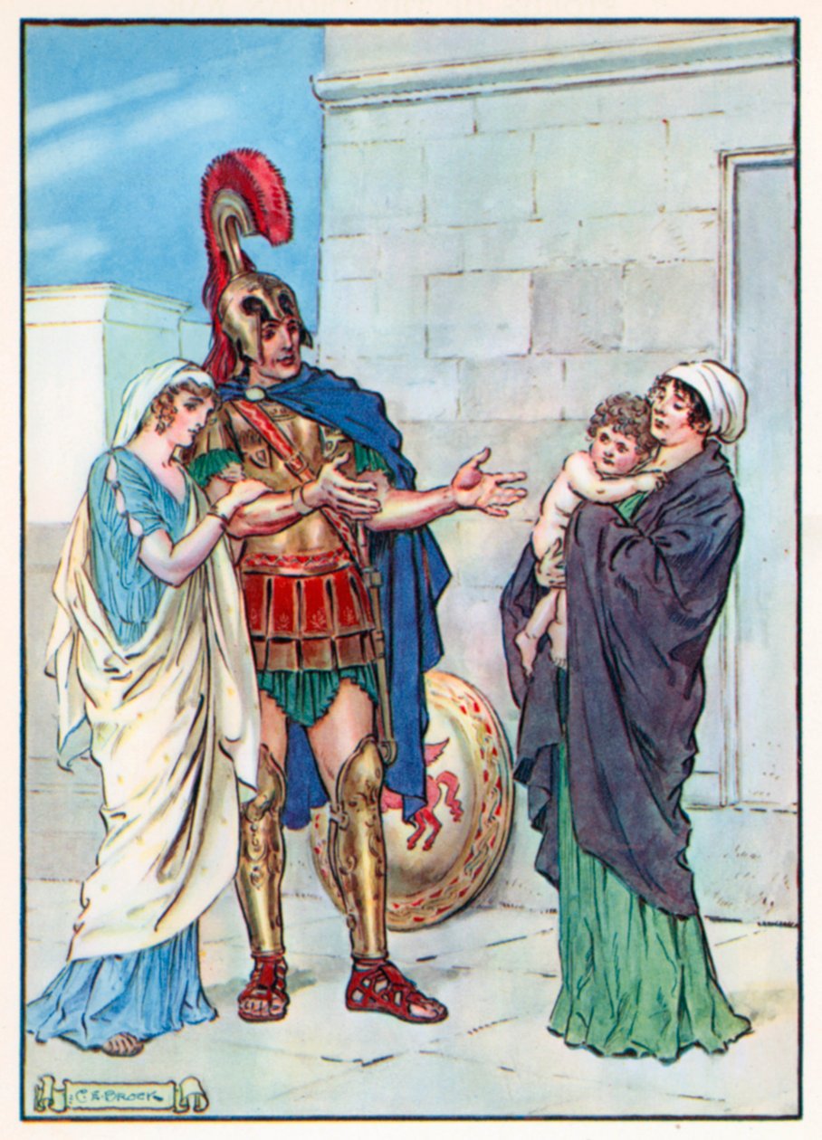 "Estendeu os braços ao seu Darling Boy" (litografia a cores) de Charles Edmund (after) Brock