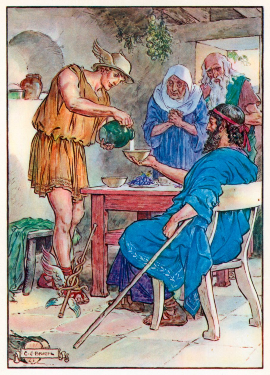 "A boa mulher mal podia acreditar nos seus olhos" (litografia a cores) de Charles Edmund (after) Brock