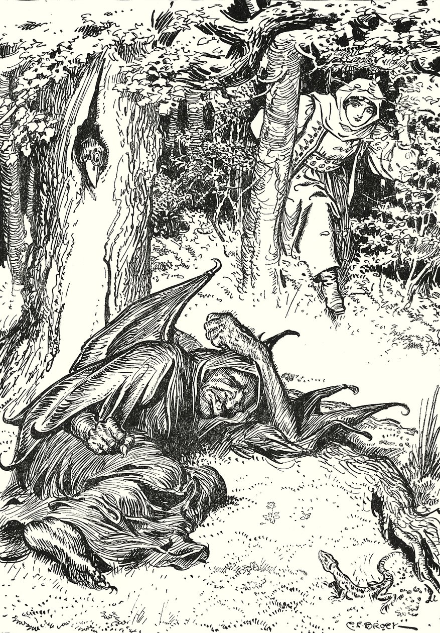 "A rapariga, que vinha naquela direção, viu-a deitada a dormir profundamente" (litografia) de Charles Edmund (after) Brock