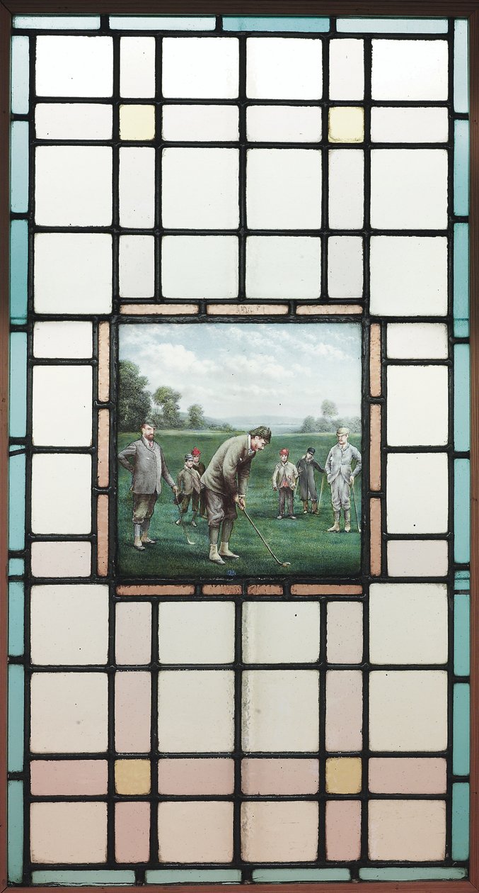 Uma janela de vidro atrasada vitoriana com os jogadores de golfe, c. 1890 de Charles Edmund Brock