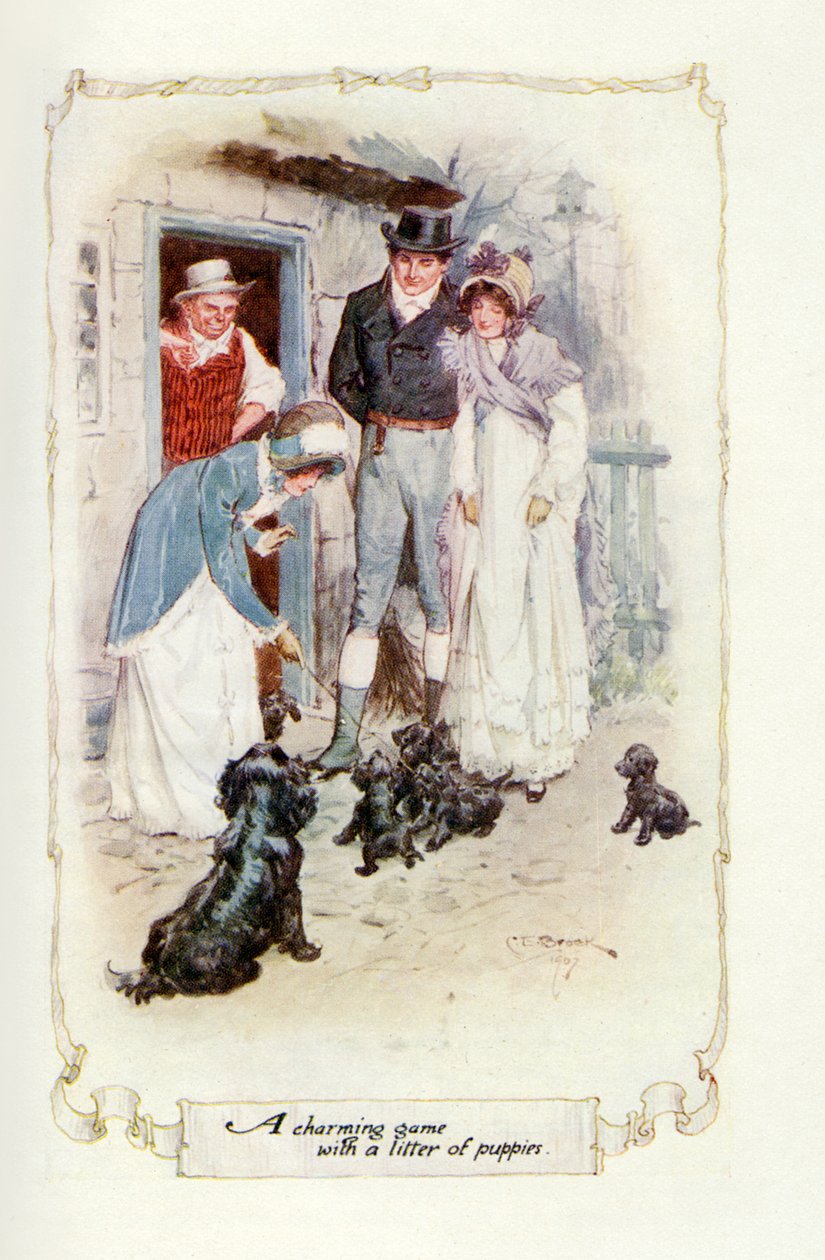 Um jogo encantador com uma ninhada de cachorros, 1907 (ilustração) de Charles Edmund Brock