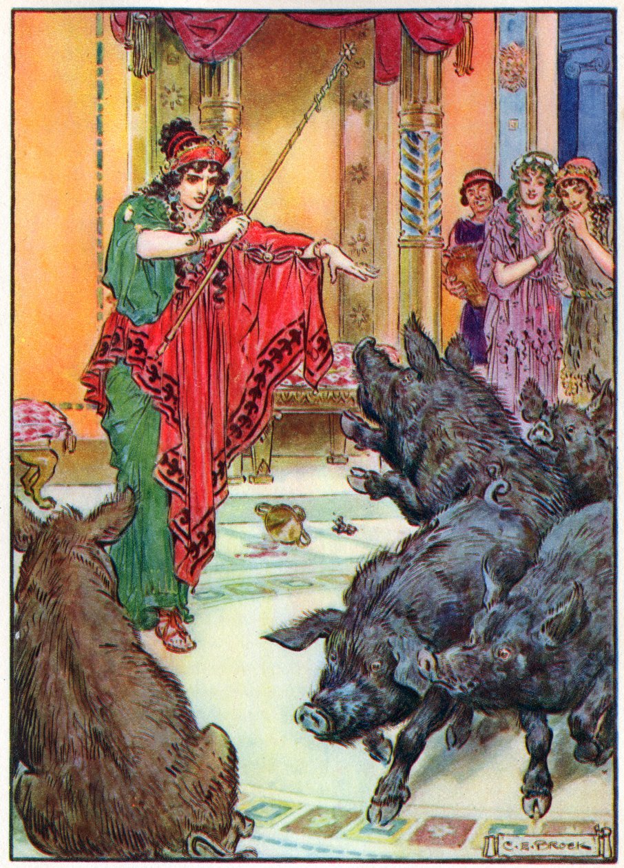 Circe, de "A Hora das Crianças: Histórias dos Clássicos", publicado pela Waverley Book Company de Charles Edmund Brock