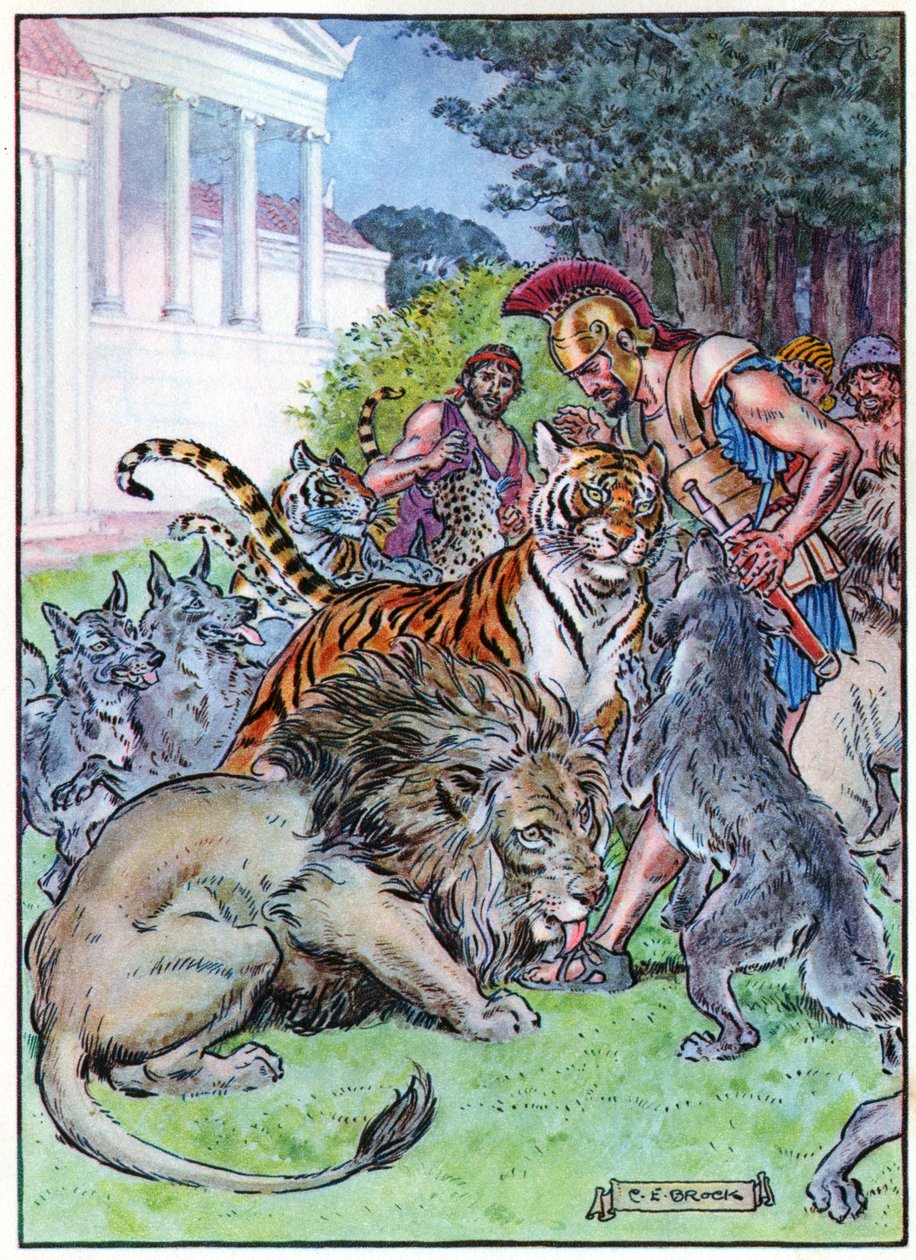 Eurylochus e os Leões, da &39;Hora das Crianças: Histórias dos Clássicos&39;, publicado pela Waverley Company de Charles Edmund Brock