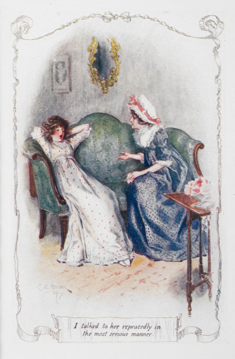 Falei com ela repetidamente da forma mais séria, ilustração de "Orgulho e Preconceito" de Jane Austen (cor litho) de Charles Edmund Brock