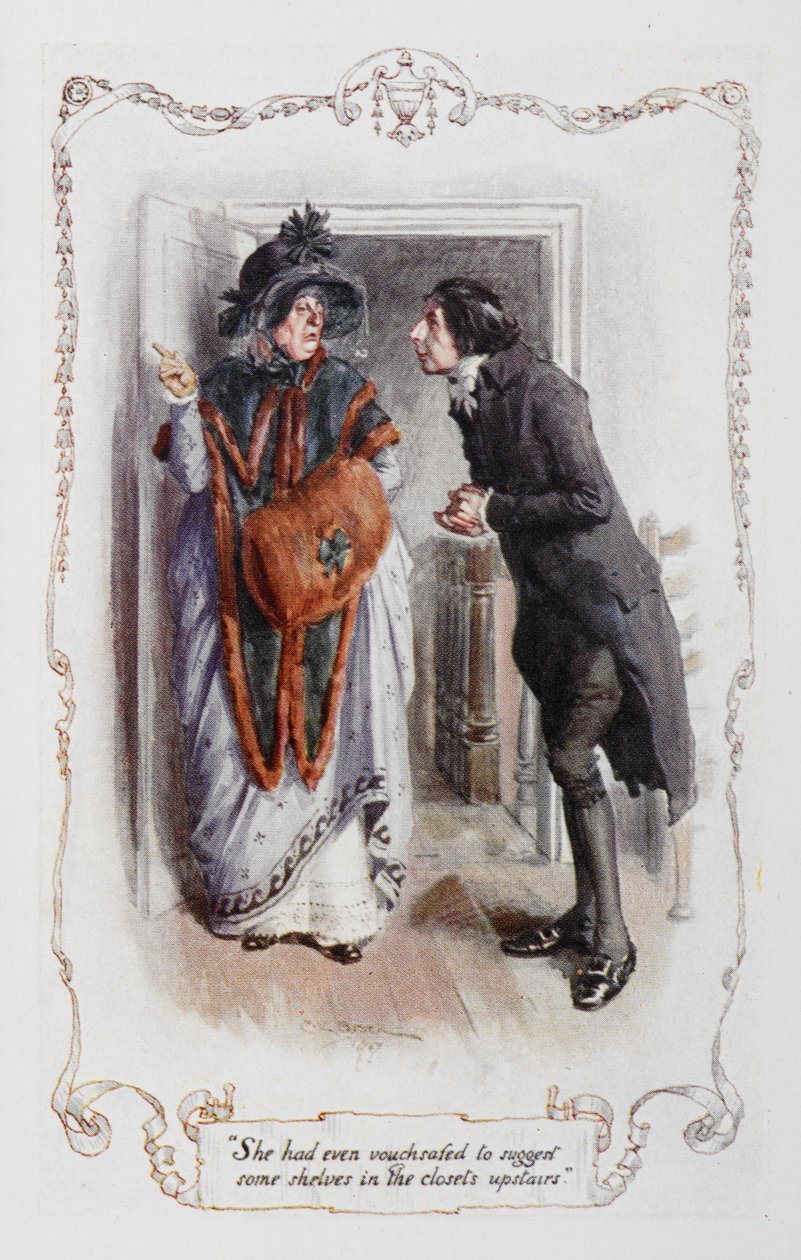 Ela tinha mesmo sugerido algumas prateleiras nos armários lá em cima, ilustração de "Orgulho e Preconceito" de Jane Austen (cor litho) de Charles Edmund Brock