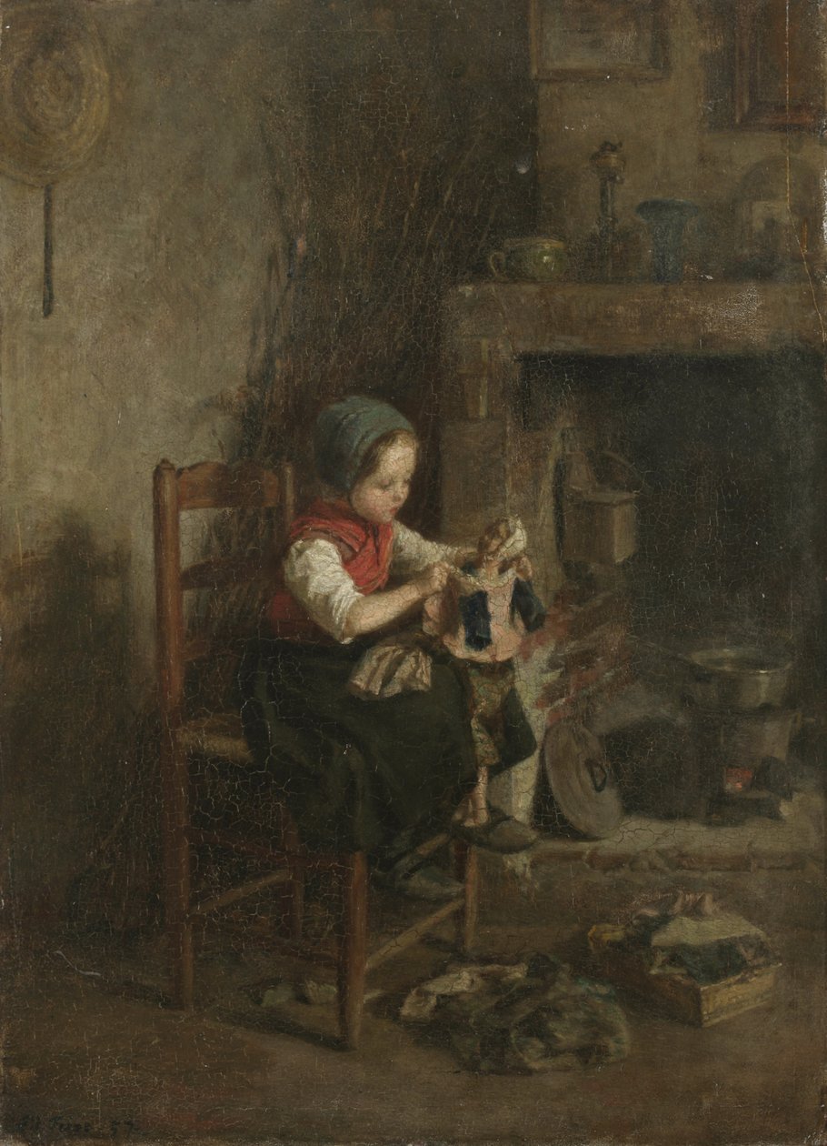 Vestindo a boneca, 1857 de Charles Edouard Frere