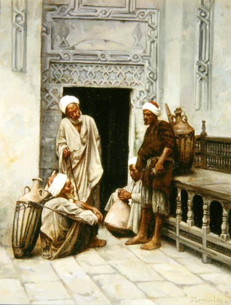 Árabe Water-Carriers at Rest (óleo sobre tela) de Charles Edouard Lemaitre