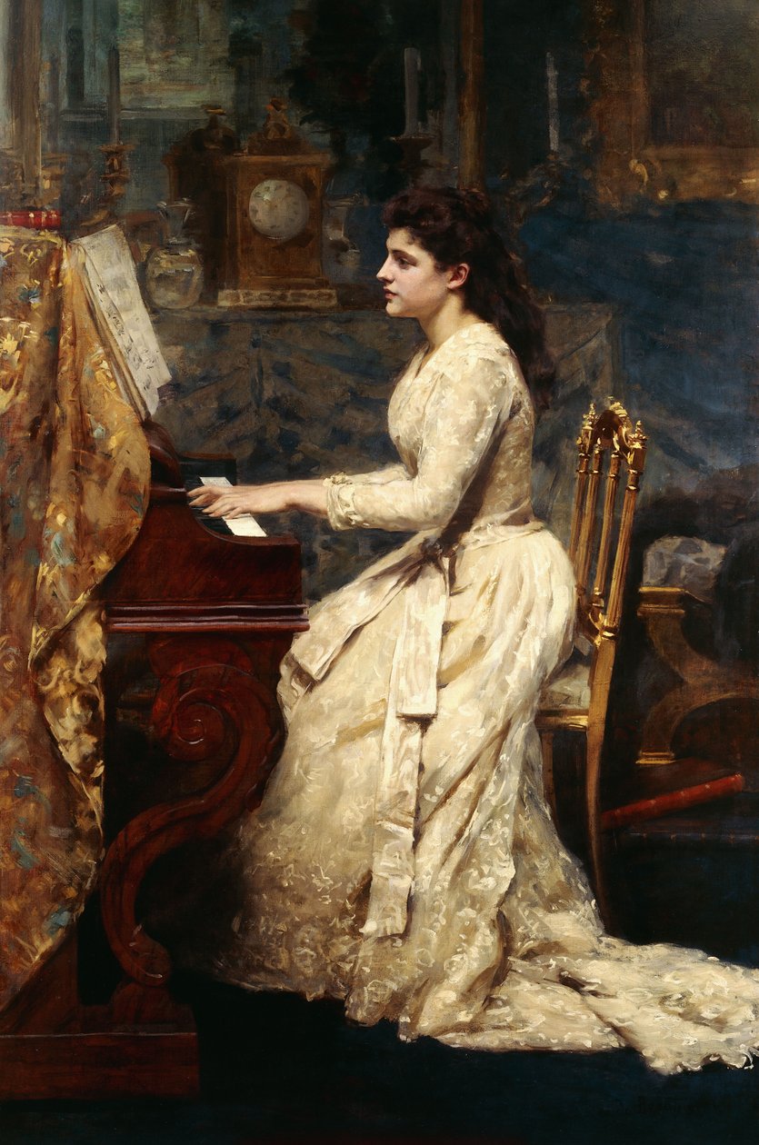 Uma jovem tocando piano, 1891 de Charles Edouard de Beaumont