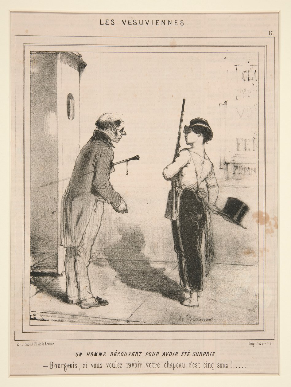 Un homme d?couvert pour avoir ?t? surpris (Um homem descoberto por ter sido surpreendido), da série Les Vesuviennes publicada em Le Charivari de Charles Edouard de Beaumont
