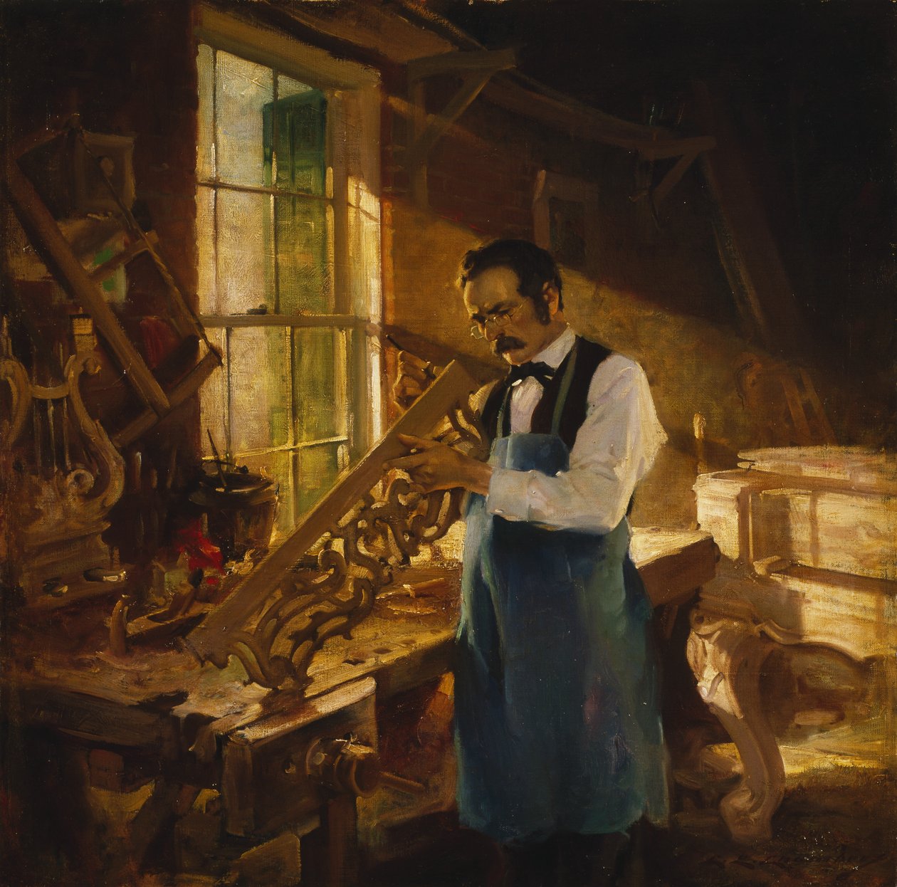 Henry Engelhard Steinway em sua bancada, c.1920 de Charles Edward Chambers