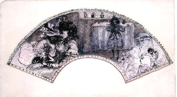 Desenho do ventilador (Le Boudoir) (caneta e tinta e aguarela sobre papel) de Charles Edward Conder