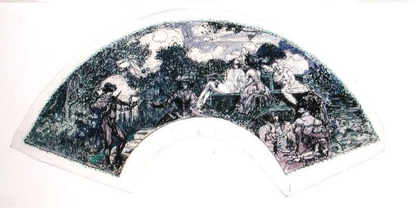 Desenho do ventilador (caneta e tinta e aguarela sobre papel) de Charles Edward Conder