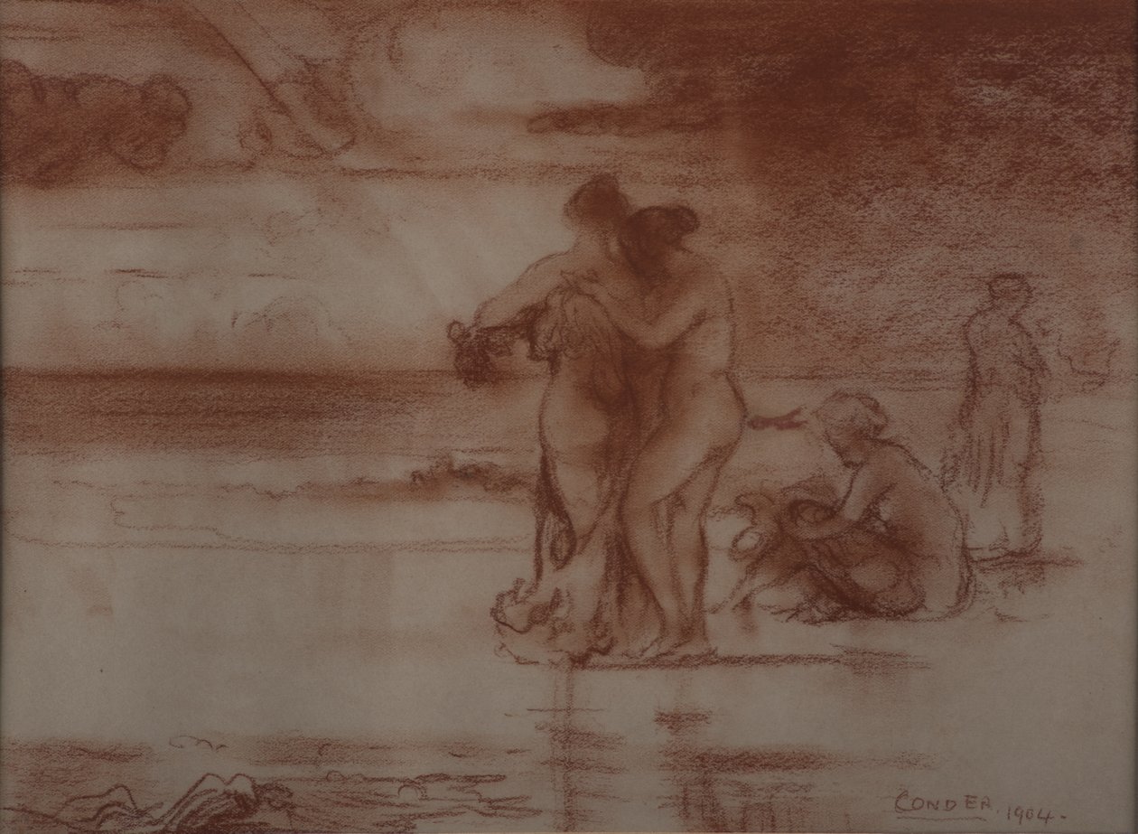 Nus tomando banho, 1904 (giz vermelho sobre papel) de Charles Edward Conder