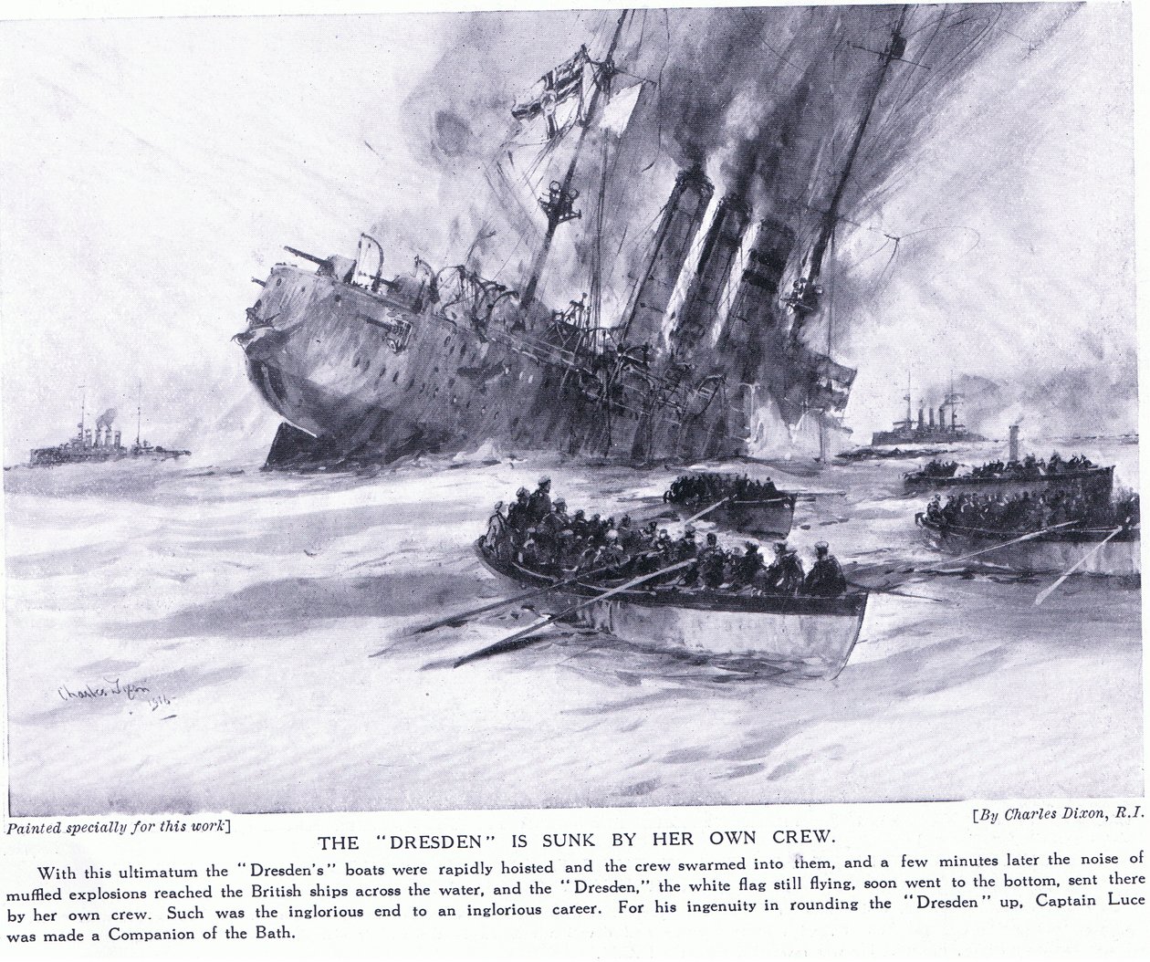 O Dresden é afundado por sua própria tripulação em março de 1915 de Charles Edward Dixon