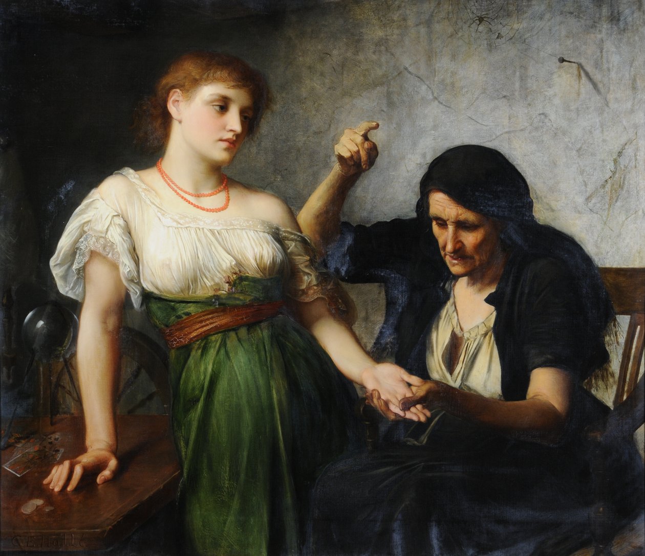 O Fortune Teller (óleo sobre tela) de Charles Edward Halle