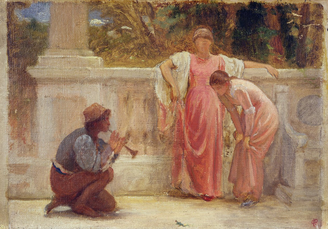 O lagarto verde, 1902 (lápis e óleo a bordo) de Charles Edward Perugini