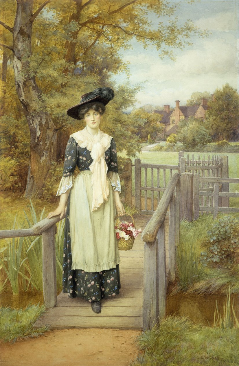 A Country Beauty (w - c sobre lápis com guache no papel) de Charles Edward Wilson