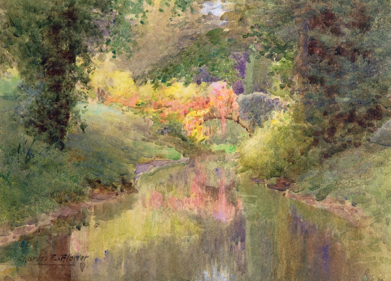 Outono no jardim na torre de Houghton, Lancashire de Charles Edwin Flower