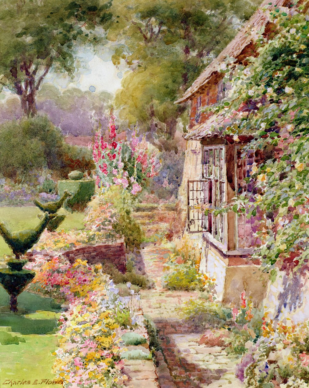 Jardim da mansão dos reis em East Hendred, Oxon de Charles Edwin Flower