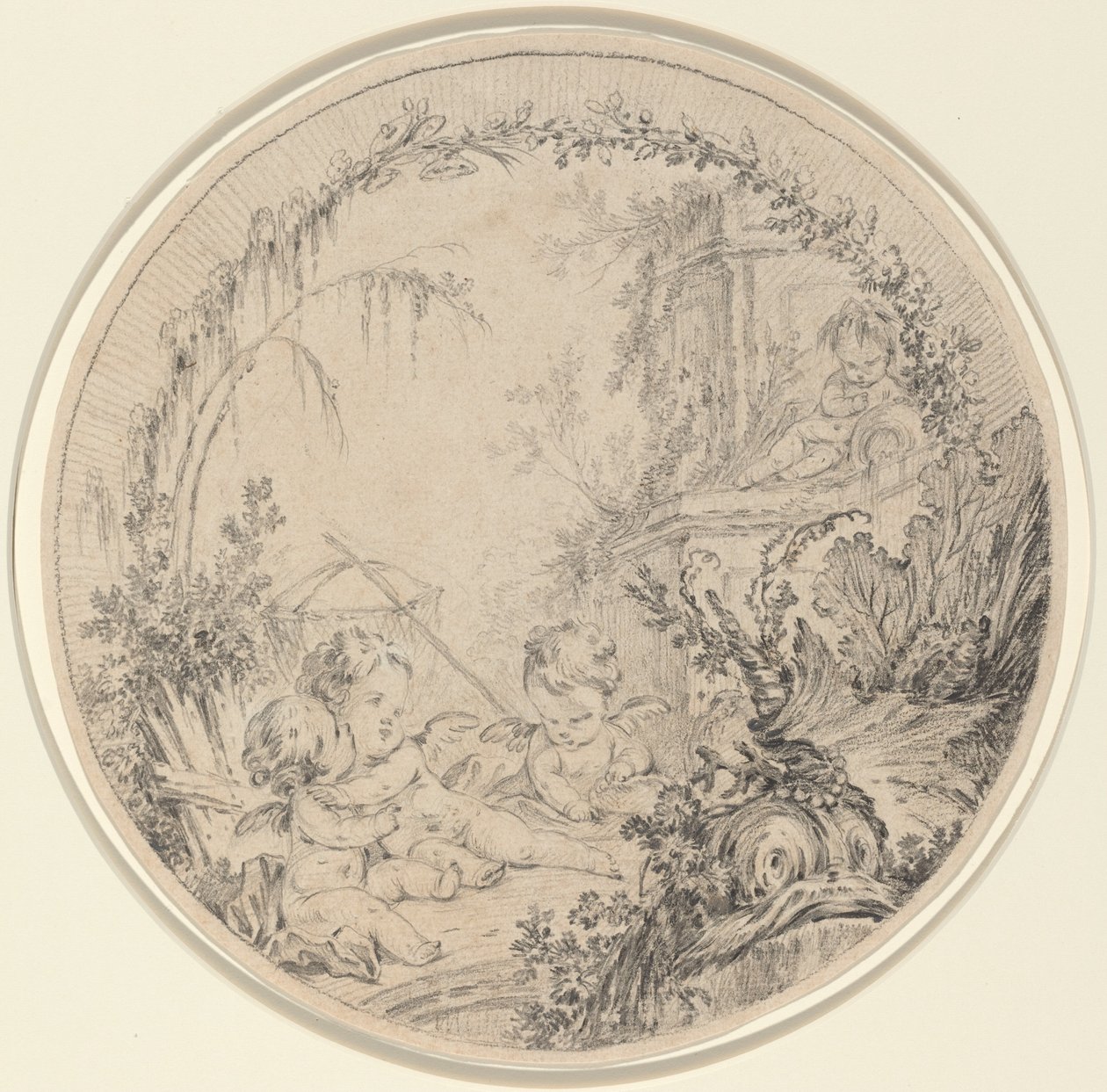 Três Putti com uma rede de pesca de Charles Eisen