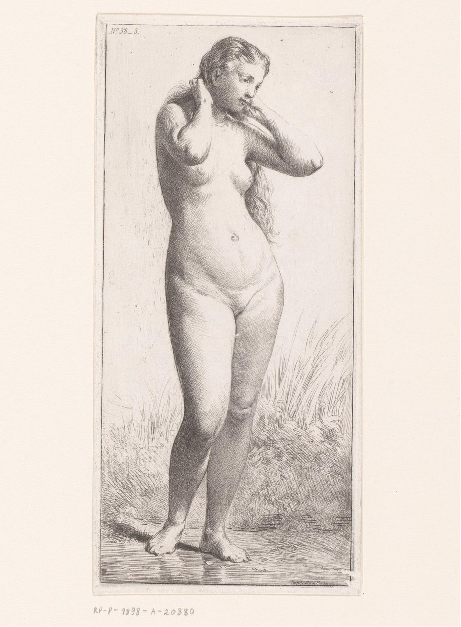 mulher nua em pé de Charles Emile Jacque (attributed to)