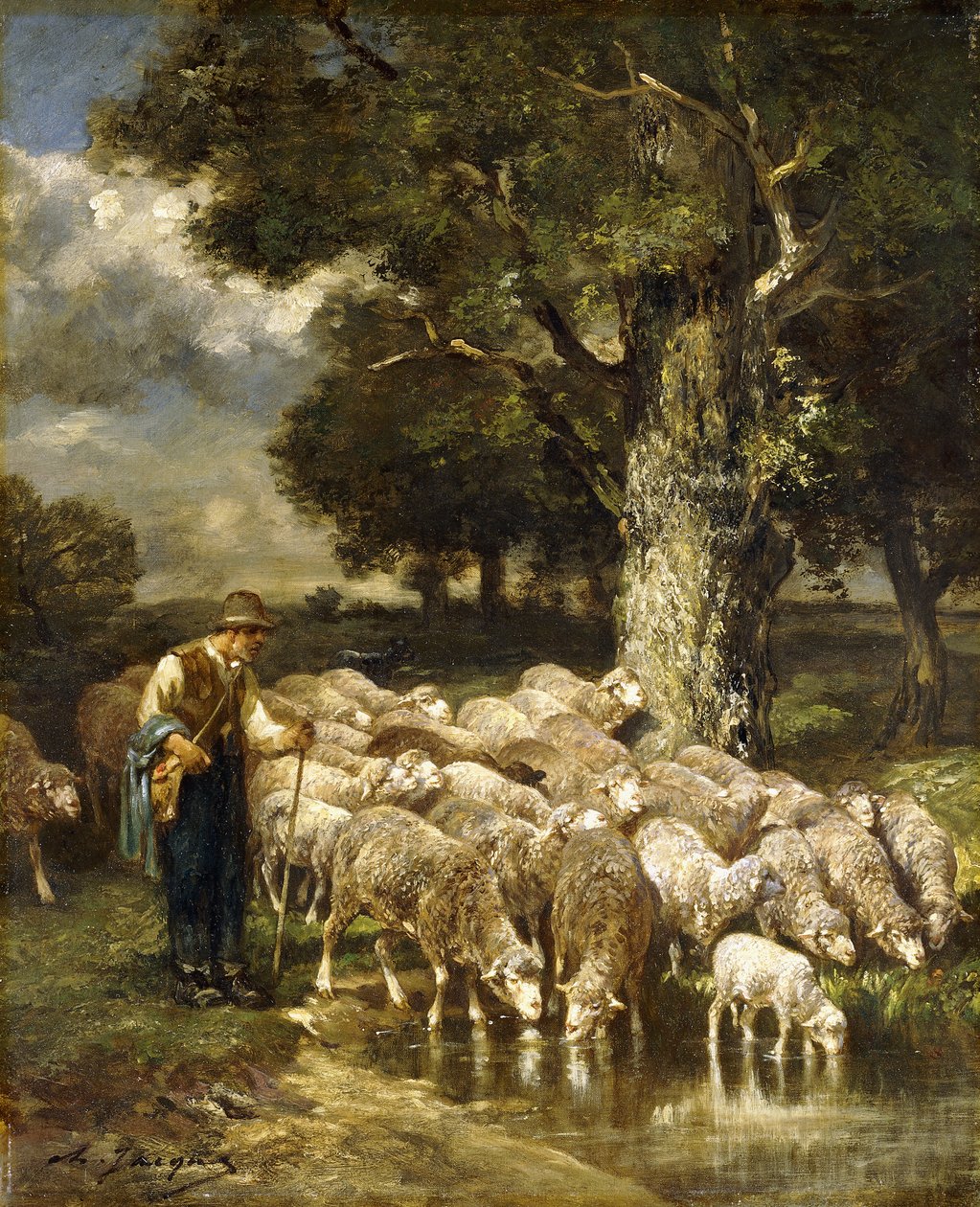 Um pastor cuidando de seu rebanho, de Charles Emile Jacque