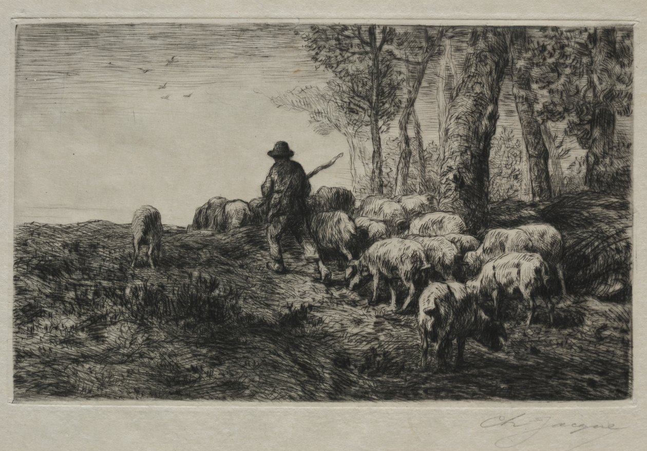 Um rebanho de suínos de Charles Emile Jacque