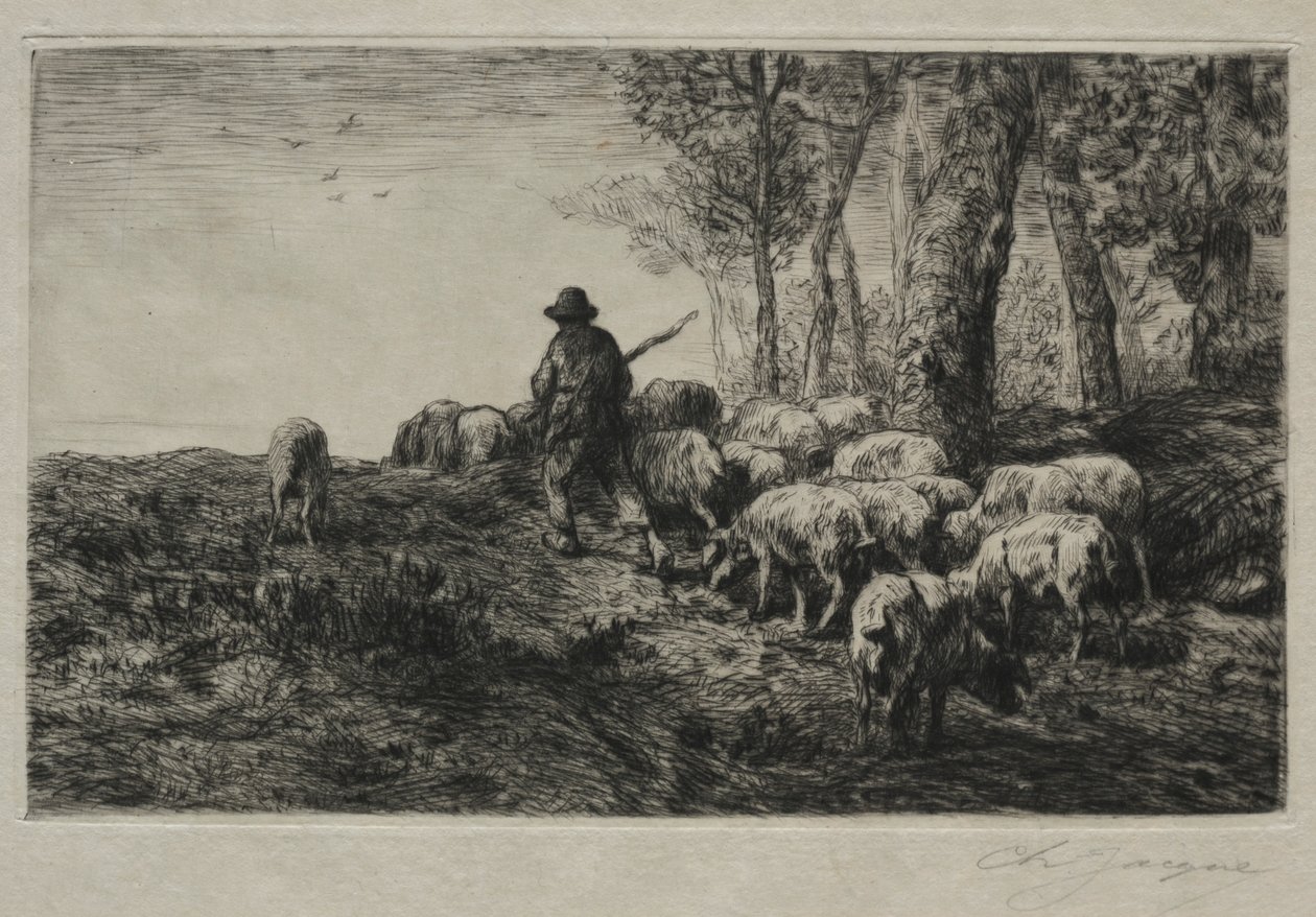 Um rebanho de suínos, 1880. de Charles Emile Jacque