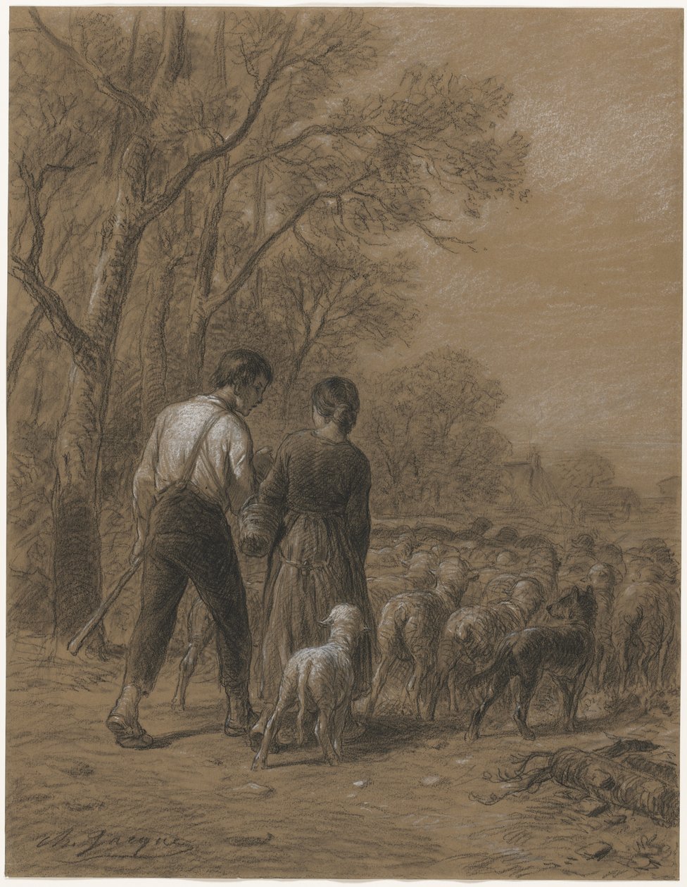 Trazendo as ovelhas de Charles Emile Jacque