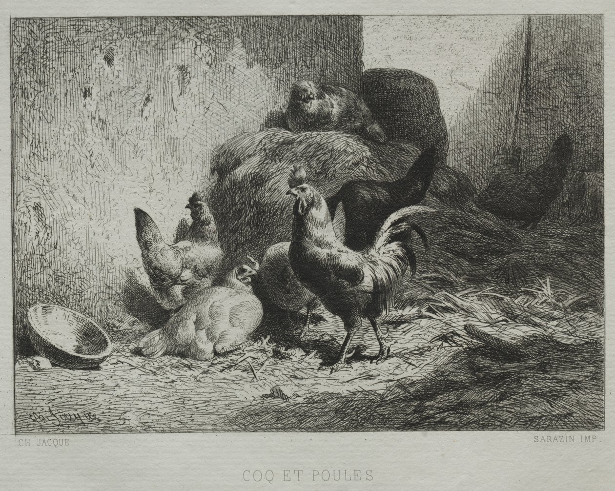 galo e galinhas de Charles Emile Jacque