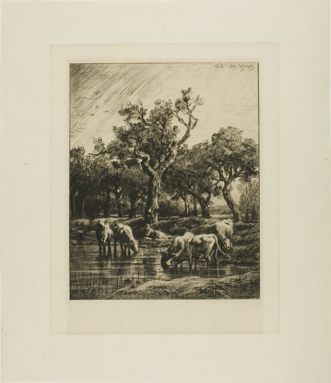Vacas em um local de rega de Charles Emile Jacque