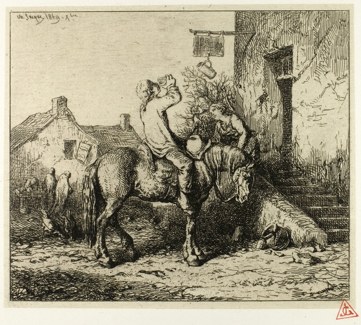 Entrada para uma pousada, com bebida camponesa de Charles Emile Jacque