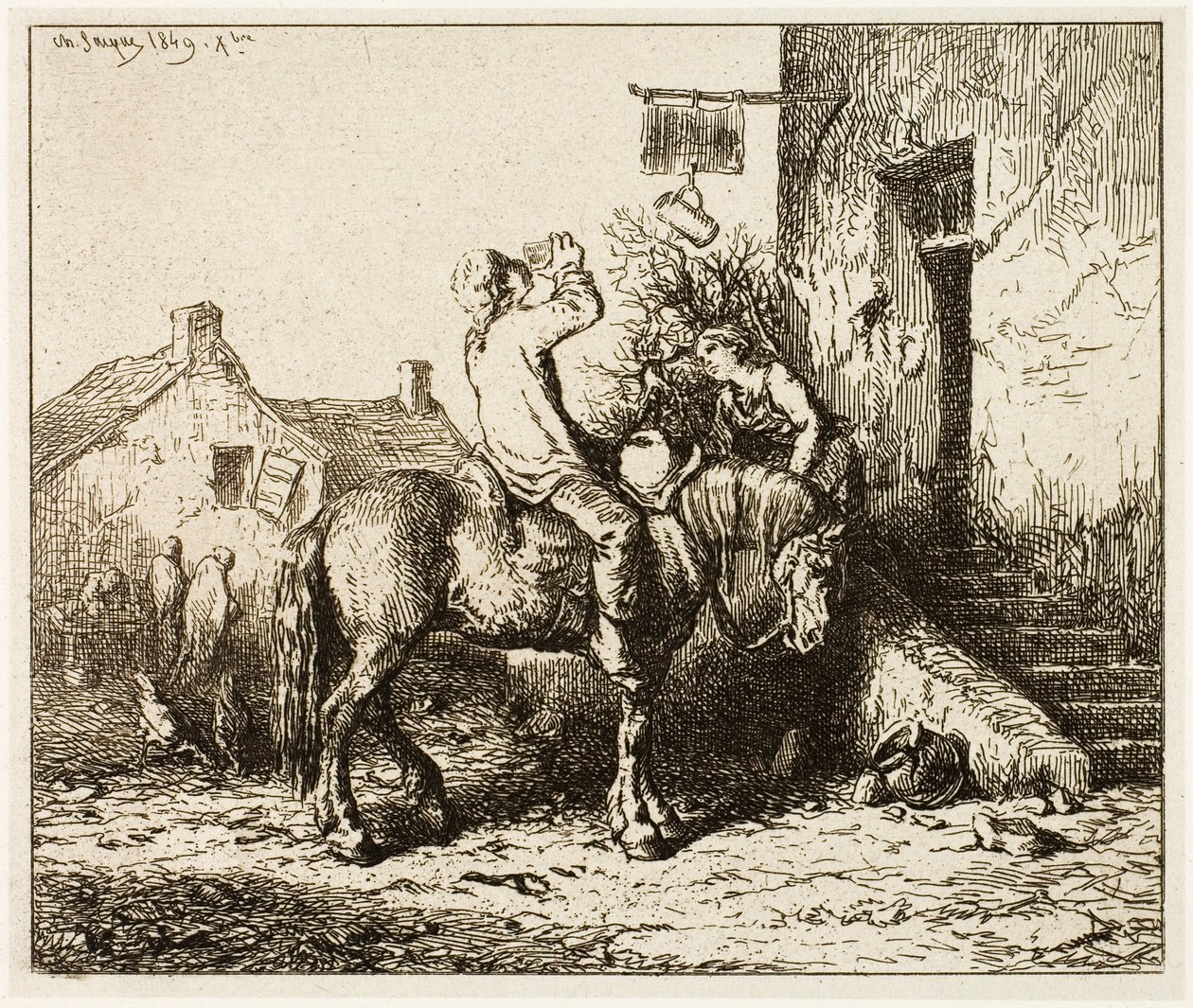 Entrada para uma pousada, com bebida camponesa de Charles Emile Jacque