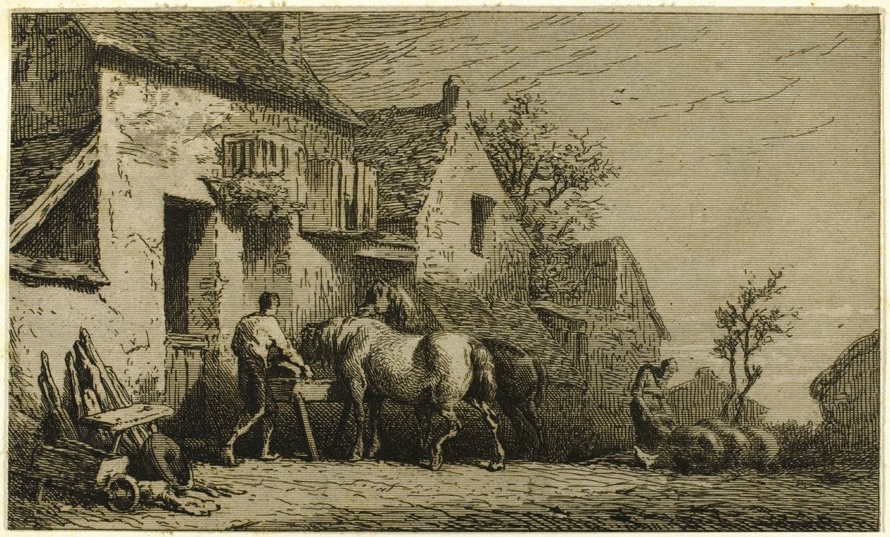 Entrada para uma pousada, com cavalariço de Charles Emile Jacque