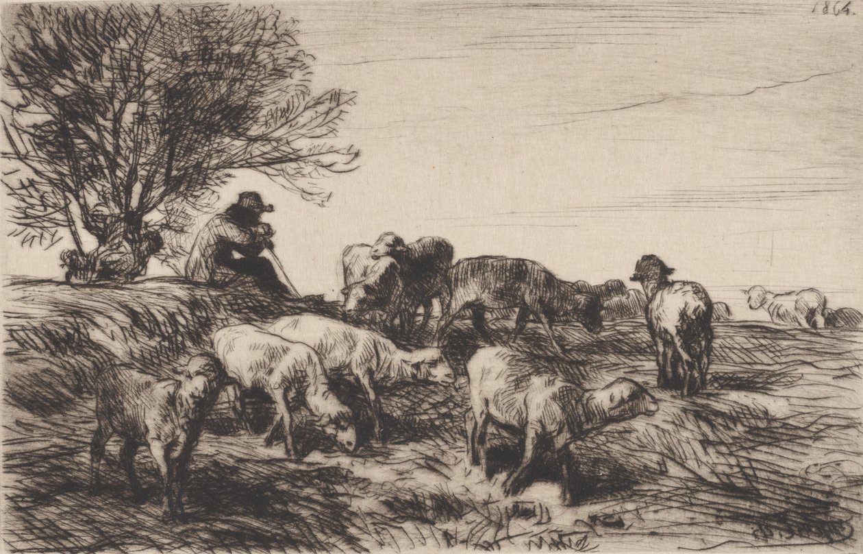 Rebanho de Ovelhas, 1864. de Charles Emile Jacque