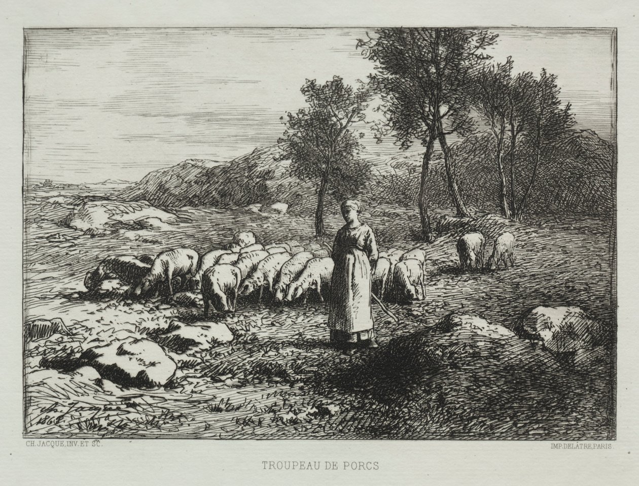 Rebanho de suínos, 1868. de Charles Emile Jacque