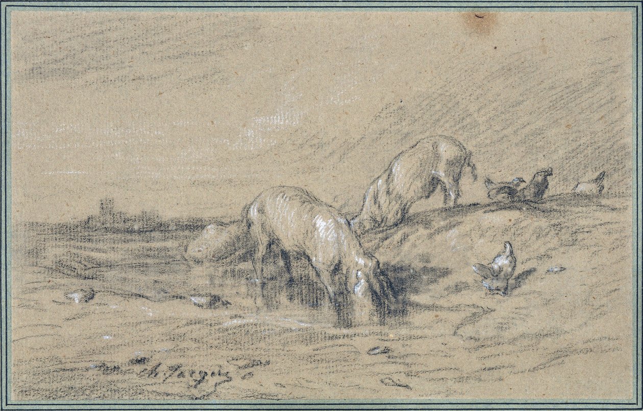 Rebanho de porcos Desenho de Charles Jacque (1813-1894) de Charles Emile Jacque
